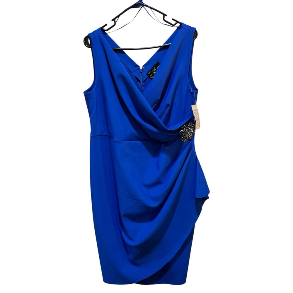 Alex Evenings Danielle Beaded Contour Dress Royal Blue cocktail Plus Size 14W